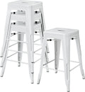 Yaheetech 24 Inch Metal Bar Stools Set of 4, Stackable Bar Chairs, White | No Assembly Counter Height Barstools with Footrest, 330 lb Load Capacity Patio Stools For Kitchen, Bar, Indoor & Outdoor Use