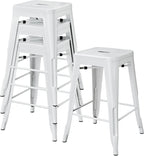 Yaheetech 24 Inch Metal Bar Stools Set of 4, Stackable Bar Chairs, White | No Assembly Counter Height Barstools with Footrest, 330 lb Load Capacity Patio Stools For Kitchen, Bar, Indoor & Outdoor Use
