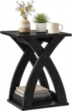 HOOBRO End Table Living Room, Narrow Side Table for Small Spaces, Black 3 Tier End Table with Storage Shelf, X-Design Slim Nightstand Bedside Table, Living Room, Bedroom, Black BK356BZ01N1