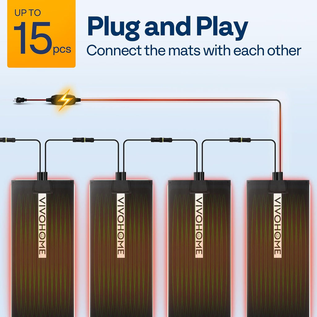 VIVOHOME 10" x 38" Snow Melting Mat with Grounding Wires, 0.35" Thickened SBR Rubber Heated Outdoor Mats, Heated Walkway Mats 2 Pack (Power Cord Not Included)