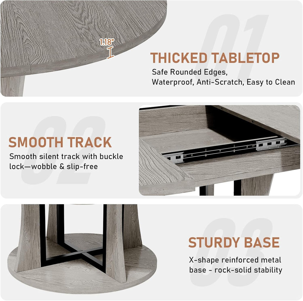 Extendable Round Dining Table for 4-6-8, 43.3-59in Expandable Kitchen Table with Storage Shelf, Space Saving Circle Oval Dining Table with Leaf for Kitchen, Dining Room, Gray