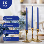 KONNI 0.87×10 Inch Blue Taper Candles, Unscented and Smokeless Tall Candlesticks, 10 Pack Tapered Candles with Cotton Wicks, Long Burning, Ideal for Weddings, Dinner Parties, and Home Décor
