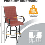2 Piece Outdoor Swivel Bar Stools, All-Weather Bar Height Patio Chairs with High Back & Armrest, 360° Swivel Tall Barstools for Patio, Deck, Backyard, Garden-Red