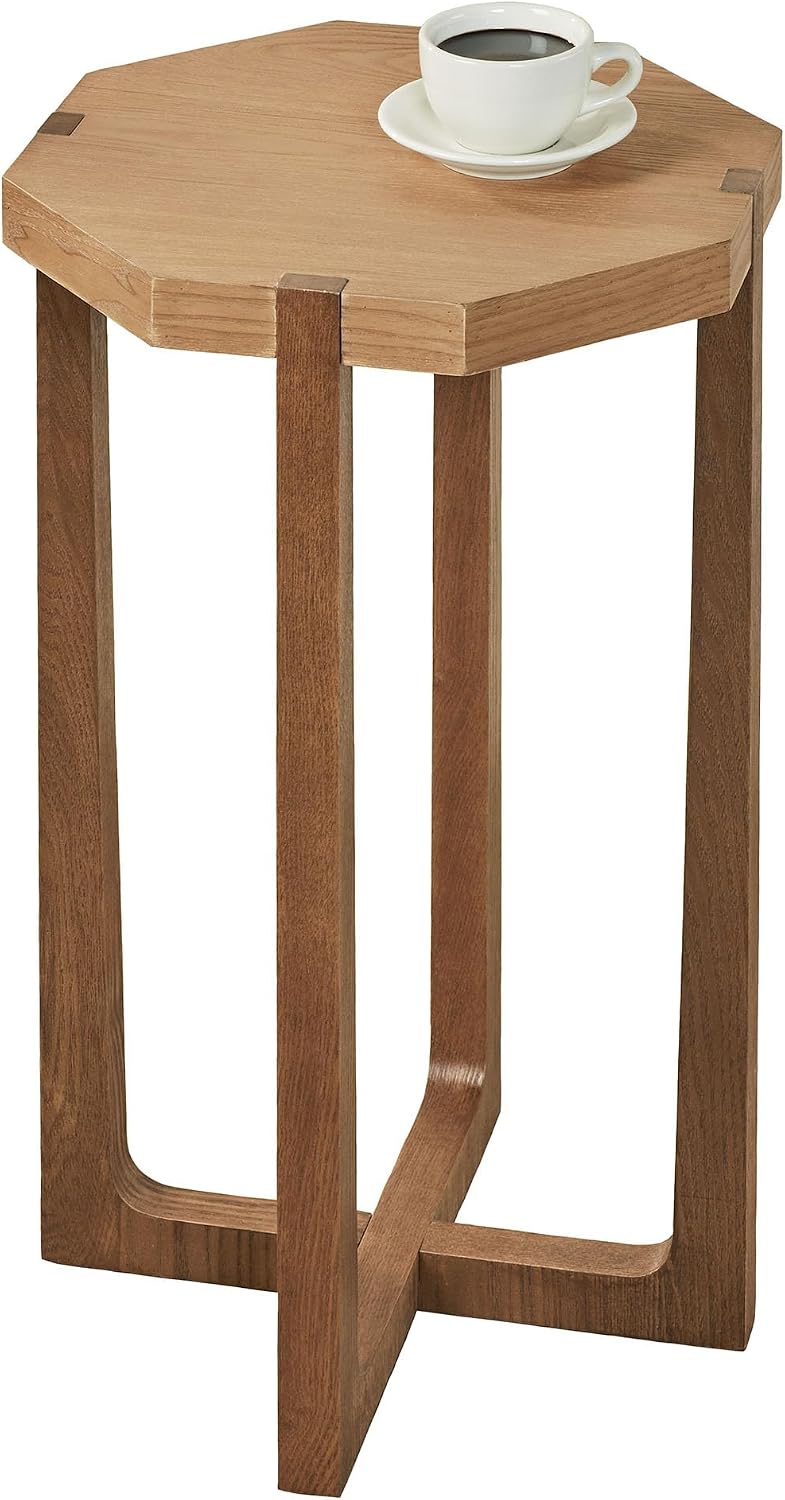 Huxley Octagonal End Table with Weathered Oak Top and Dark Walnut Crossing Legs | 16 inch Diameter x 26 inch high | Wooden Side Table for Living Room, Bedroom, or Office | Modern | Geometric