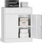 Metal Storage Cabinets with Drawer, 36" H Lockable Storage Cabinet with Doors and Adjustable Shelves, Small White Steel File Cabinet for Home, Office, Warehouse, School, Assembly Required