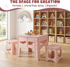cdar Toddler Table and Chair Set, Kids Table and Chairs, 1 Folding Desk and 2 Chairs, Kids Folding Tables and Chair for Indoor Outdoor Use Light Pink