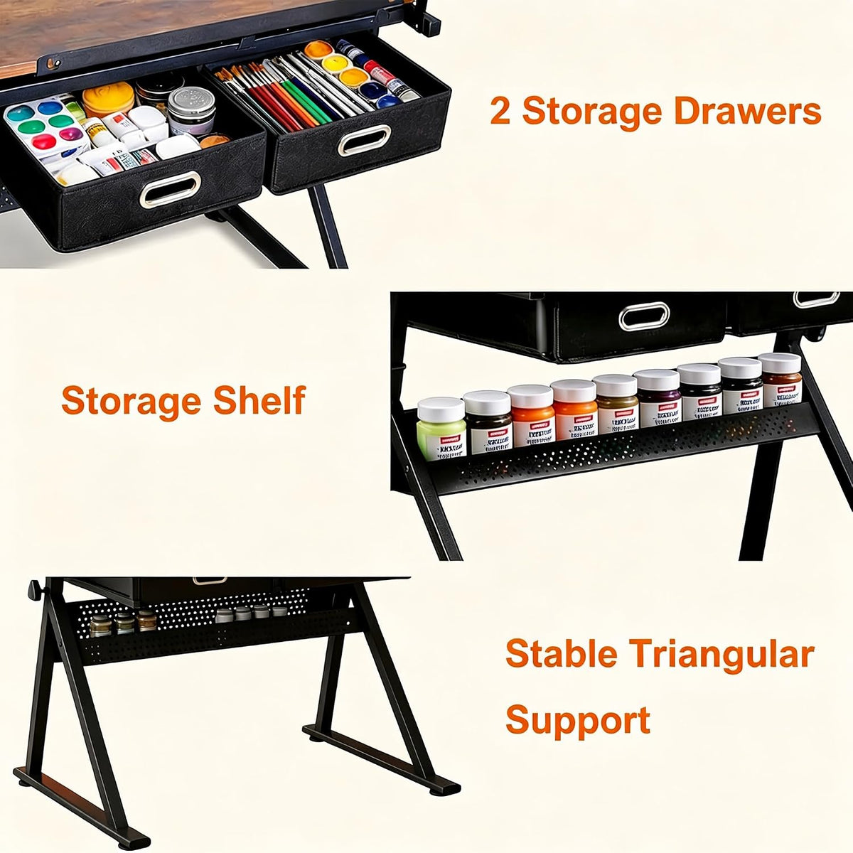 Garvee Height Adjustable Drafting Table, 0-75°Tilting Drawing Desk | Artist Table w/Stool, Multifunctional Art Craft Workstation with 2 Storage Drawers for Home Office Reading Writing Crafting