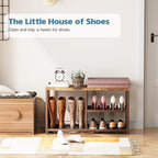 Shoe Rack Bench for Entryway 3-Tier, Free Standing Shoe Racks with Seat Cushion, Narrow Shoe Storage Shelf with Boot Organizer, Shoe Rack for Small Spacesh with Wood Bench (Brown+Brown)