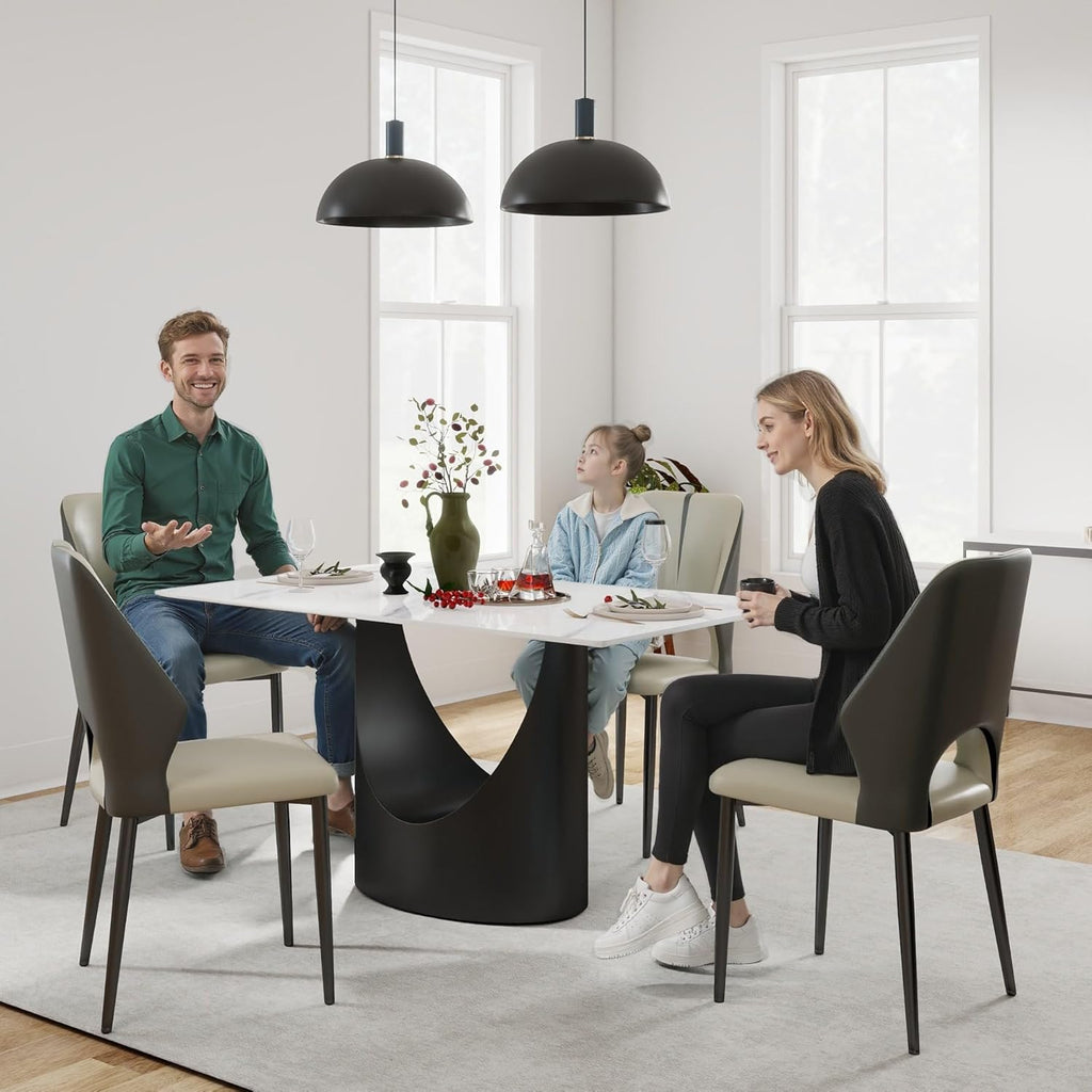55" Modern Dining Table for 4-6, White Rectangle Dining Table, Sintered Stone Dining Tabletop with U-Shape Carbon Steel Pedestal (Table Only)