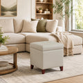 Leather Ottoman with Storage Beige-Grey Square Storage Ottoman | 18" Square Tufted Footstool Cube with Hinged Lid Upholstered Foot Rest Stool for Living Room, Bedroom & Entryway