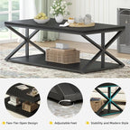 Launica Modern Coffee Table with Storage, Farmhouse Living Room Table, Minimalist Rectangle Center Table, Industrial Vintage Wood Tea Table, 47 Inch, Black Oak