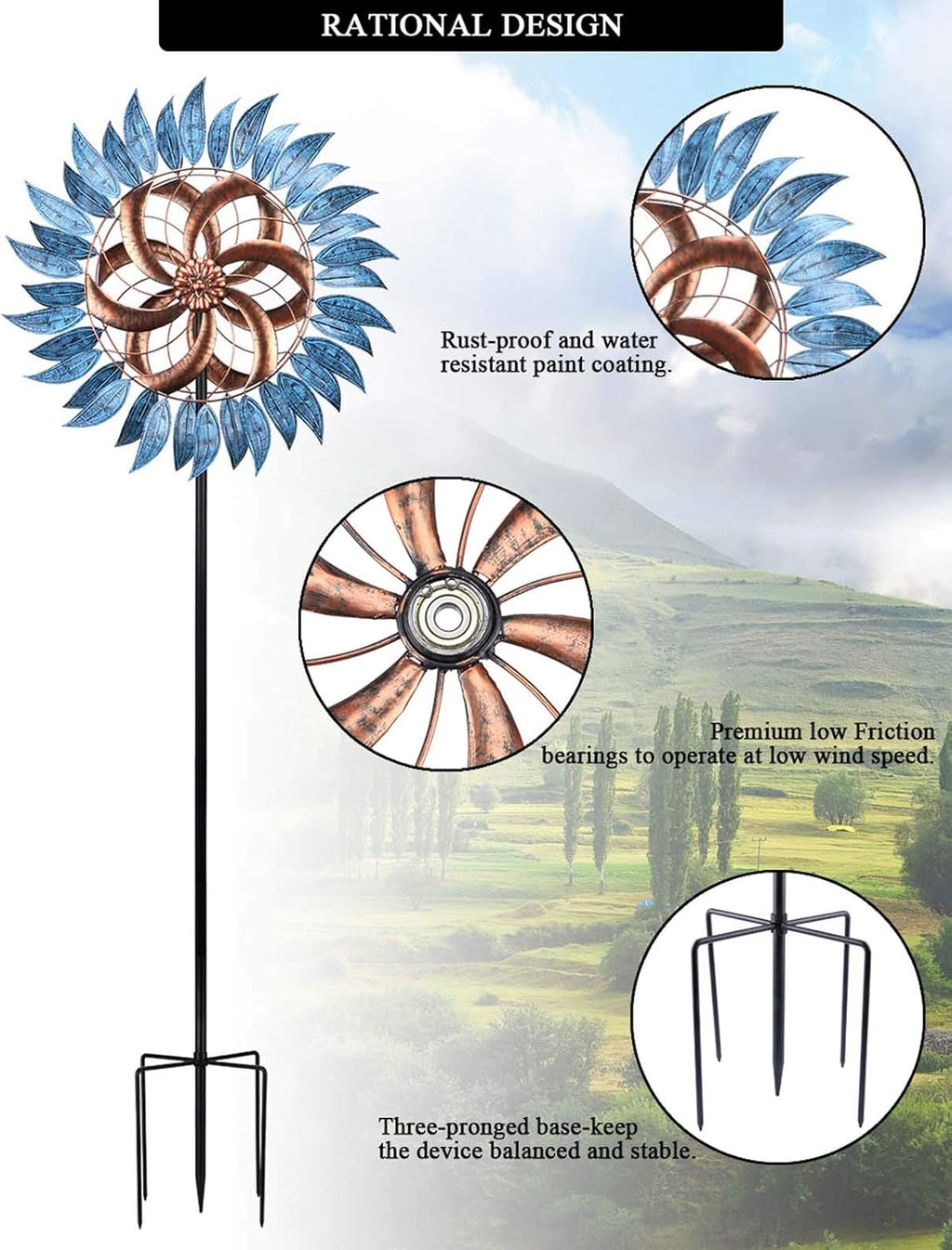MUMTOP Wind Spinners Outdoor Metal 6.5 FT Large Two-Way Wind Sculptures for Patio Yard and Garden Decor