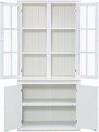 Havemies 36” Wide Freestanding Pantry with Glass Lattice Door, 75” Tall Farmhouse Kitchen Cabinet for Dishes, Linens & Storage, White Finish