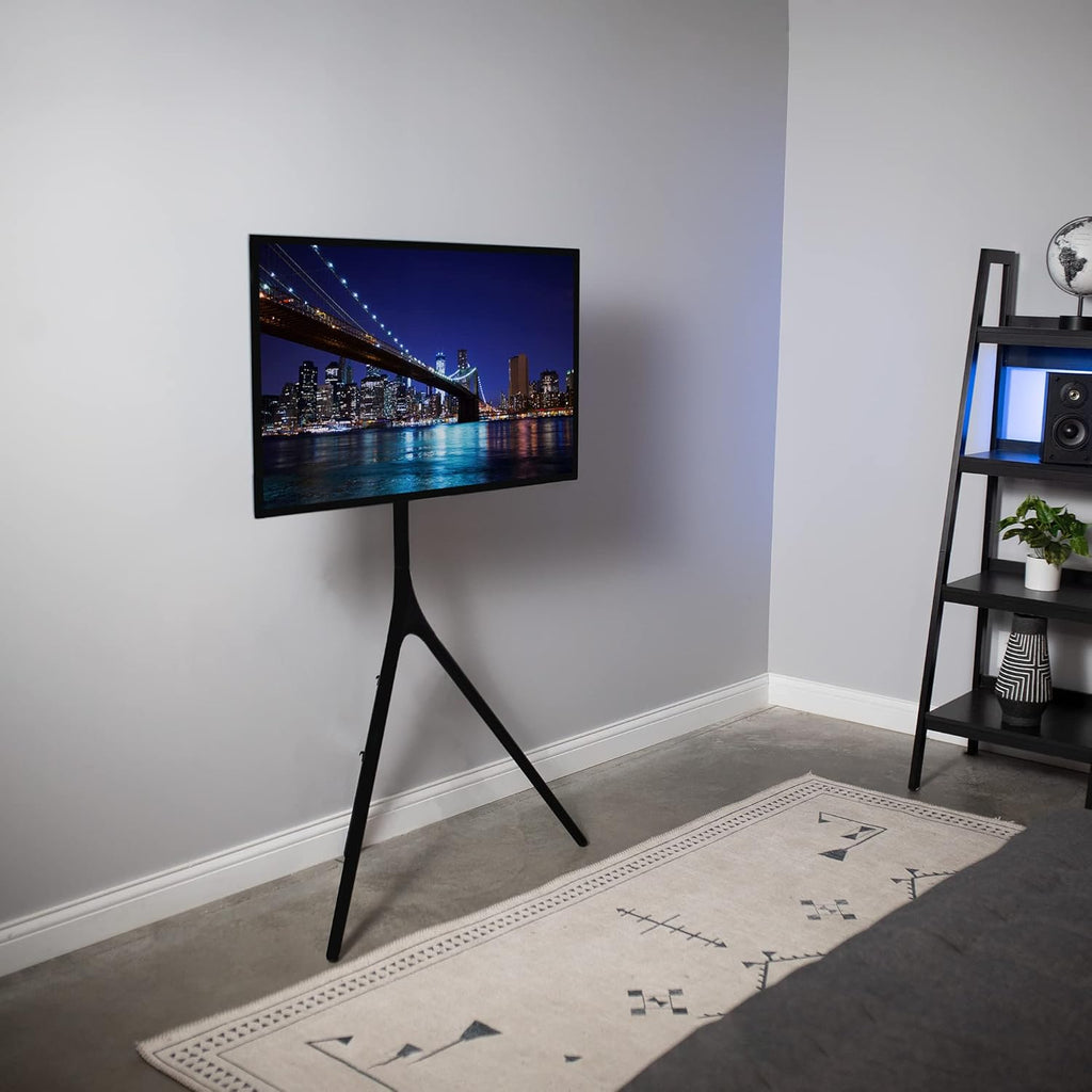 VIVO Black Easel TV Stand for 45 to 65 inch Screens, STAND-TV65AB | Articulating Artistic Studio Display Stand, Adjustable TV Mount with Swivel, Tripod Base, Max VESA 600x400, Holds 77 lbs