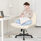 Orange Factory Criss Cross Chair, Wide Fabric Vanity Desk Seat, Beige Wheel | Cross-Legged with 360° Swivel, Height Adjustable, Smooth and Silent Wheels, Comfy Seating for Office, Desk, or Computer Use