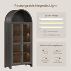 SICOTAS 74" Arched Display Cabinet with Glass Doors Set of 2, Dark Grey Oak
