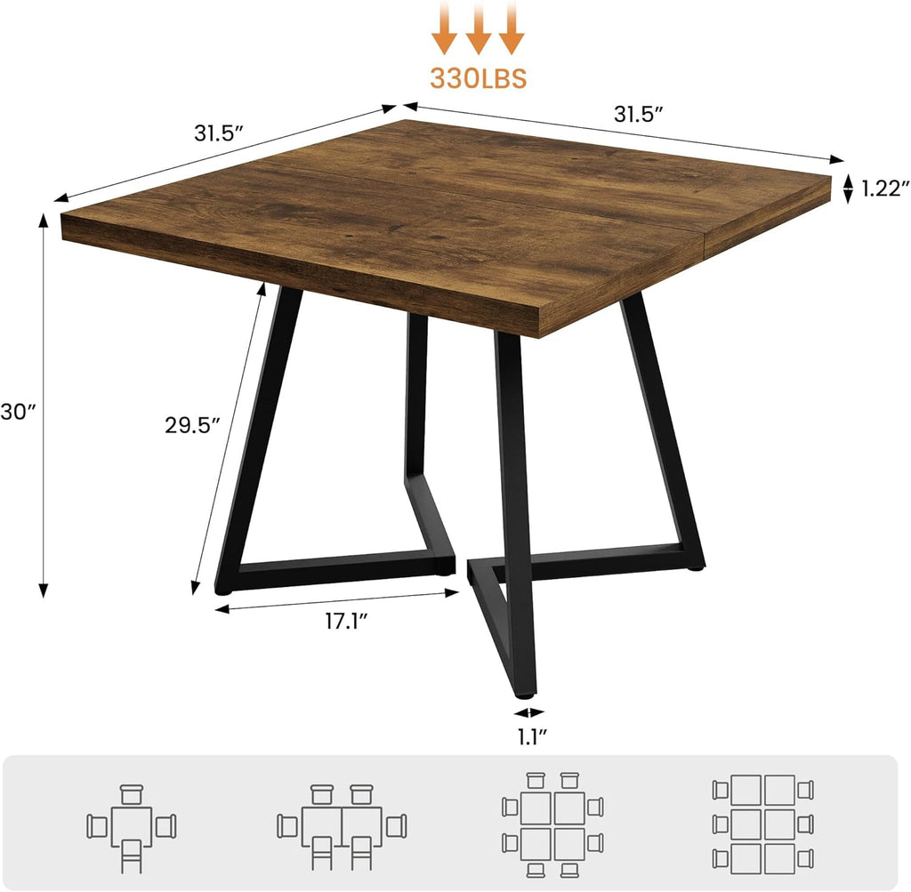 Apicizon Square Kitchen Dining Table for 2, Small Ktichen Table with Metal Base, 31.5" Modern Dinner Table for Dining Room Apartment Restaurant, Rust Brown