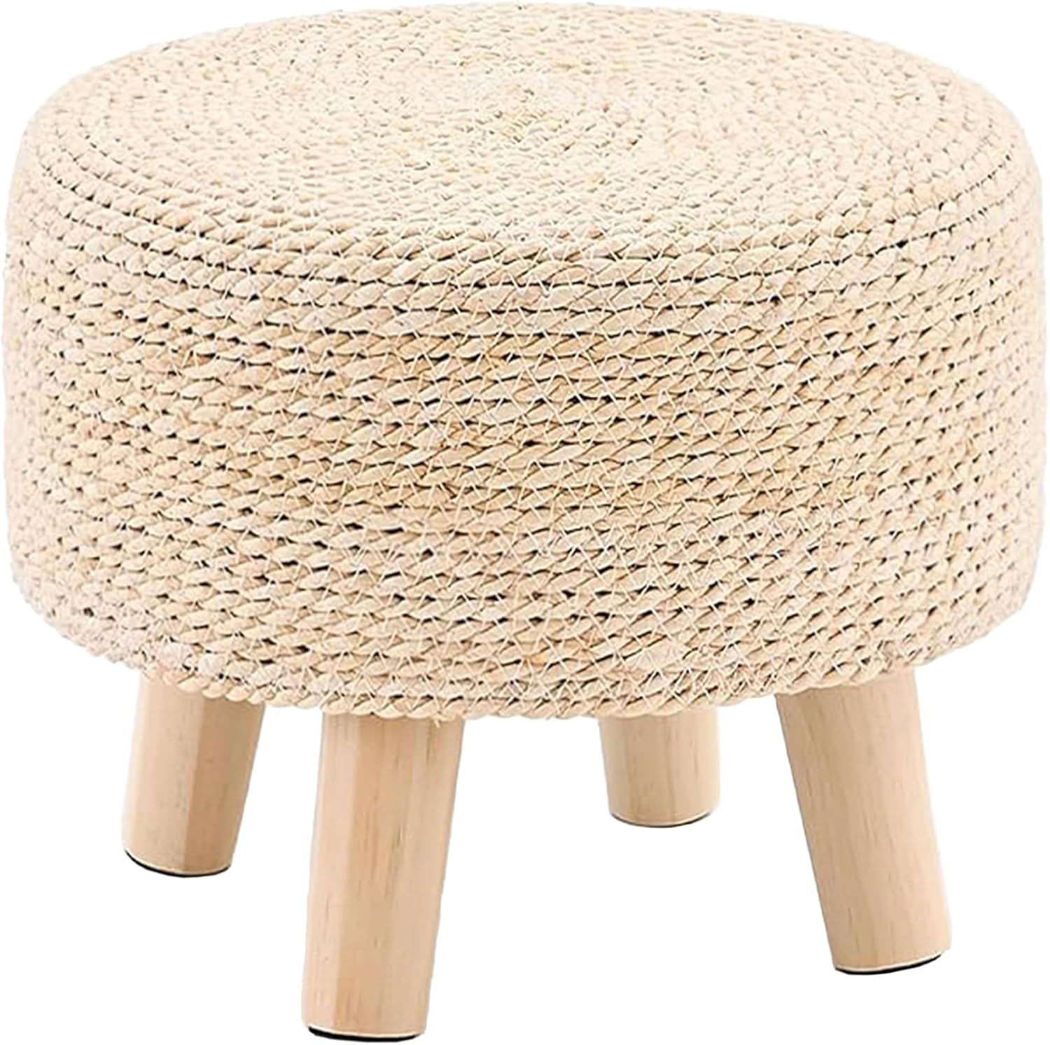 Wimarsbon Round Foot Stool Natural Seagrass Poufs Ottoman Hand Weave Footrest Stool for Couch Desk Extra Seat Step Stool with Solid Wood Legs for Hallway Patio Lounge Natural