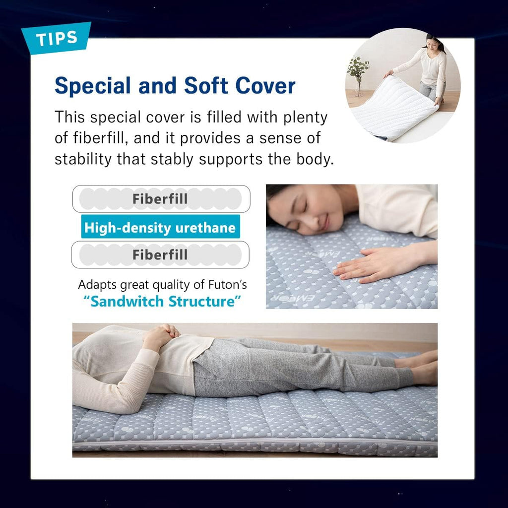 EMOOR Foldable Hybrid Futon Mattress, High-Resilience Urethane Foam 150N with Washable Padded Cover, Twin, Tatami Floor Sleeping Mat Pad Topper, Gray