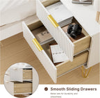 White Nightstand Set of 2, Modern Night Stand Bedside Table with 2 Storage Drawer, Bed Side End Table with Golden Handles and Legs for Bedroom, White