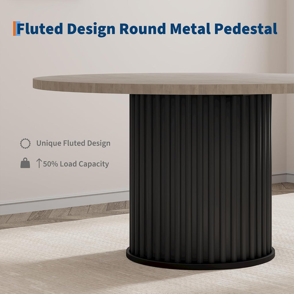 GarveeHome 47" Round Dining Table for 4-6 People, Dining Room Table with Sturdy Waveform Metal Pedestal Base, Farmhouse Circle Kitchen Table for Dining Room, Kitchen