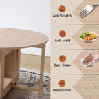 COMUHOME Wood Round Folding Dining Table with 4 Chairs, 47.3" Folding Table and Chairs with Storage Shelf Metal Legs for Home Dining Room Living Room, Space Saving Foldable Dining Table with 4 Chairs