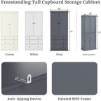 LUMISOL Kitchen Pantry Sideboard, 77” High Freestanding Large Cupboard Storage Cabinet with 3 Drawers, 3 Adjustable Shelves, 8 Door Shelves for Kitchen, Dining Room, Grey