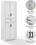 Crosley Furniture Tara Pantry Storage Cabinet with Shelves, Kitchen, Dining, or Laundry Room, Distressed White
