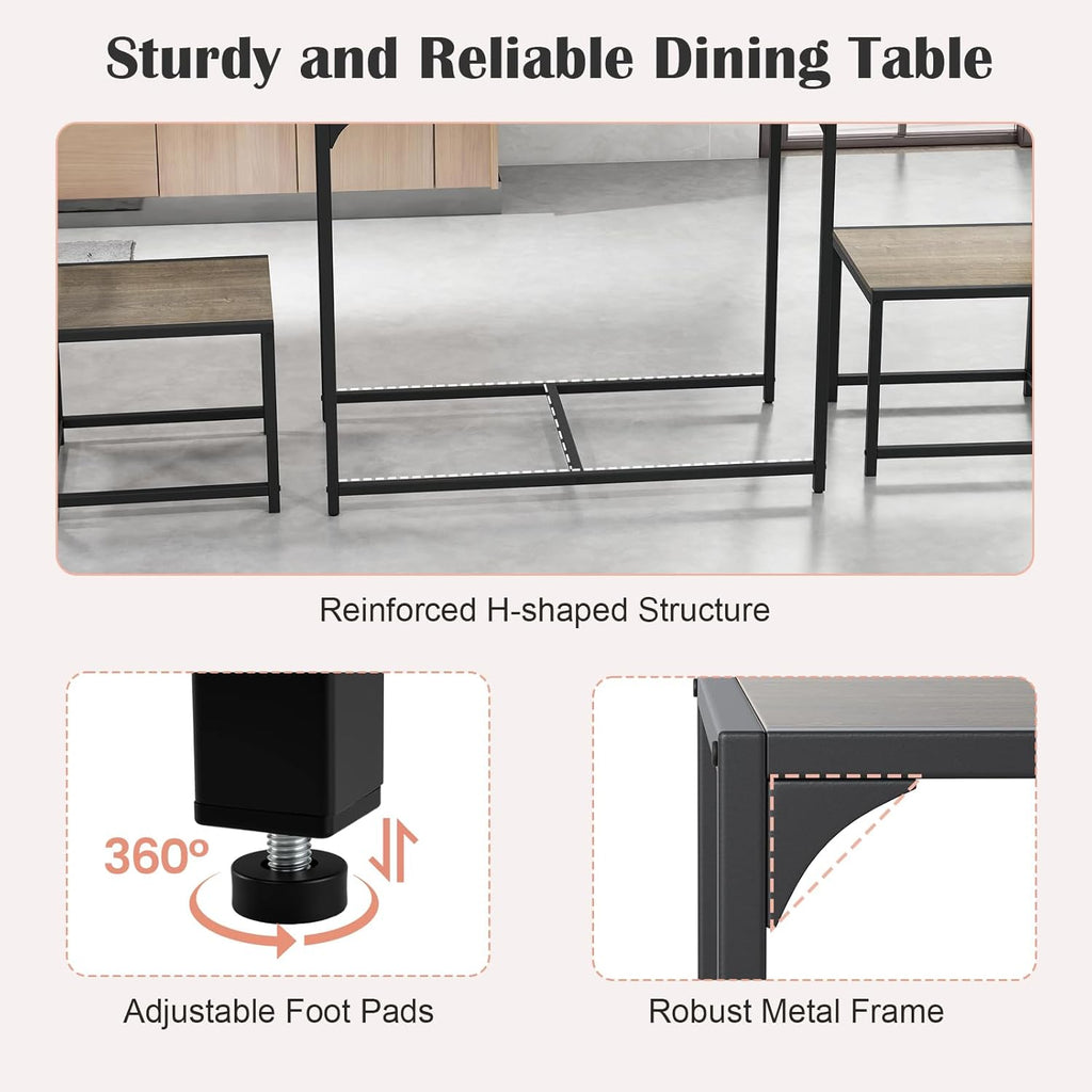 Giantex 3-Piece Dining Table Set for 2, Small Industrial Kitchen Table with 2 Chairs, Metal Frame, Space Saving Dinette Set for Breakfast Nook Dinner Small Space Apartment Living Room, Grey Oak