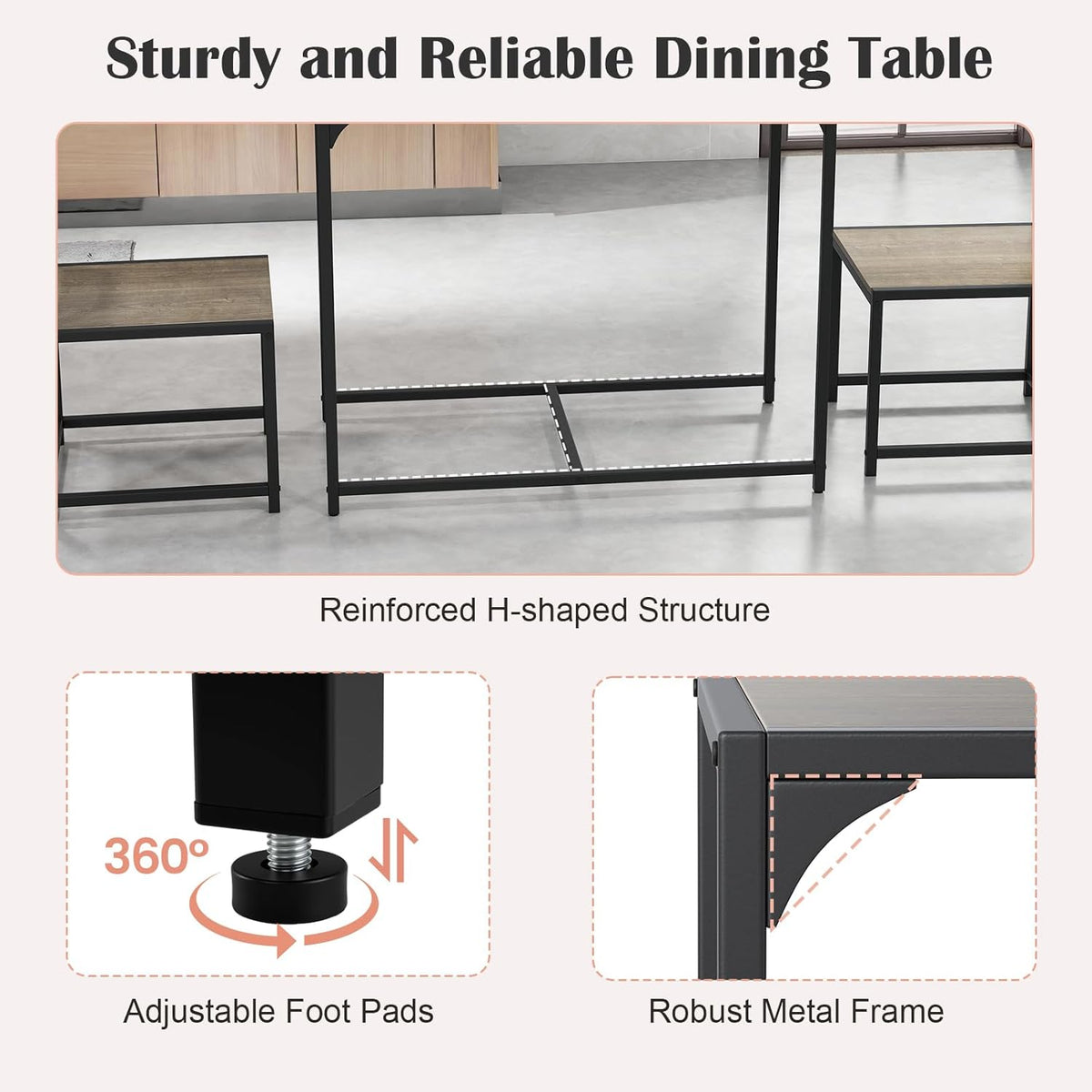 Giantex 3-Piece Dining Table Set for 2, Small Industrial Kitchen Table with 2 Chairs, Metal Frame, Space Saving Dinette Set for Breakfast Nook Dinner Small Space Apartment Living Room, Grey Oak