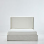 Upholstered Bed Frame Queen Size, 54" High Headboard Platform Beds Caron Tall Wingback Bed Frames, Box Spring Request/No Noise/Simplicity Minimalist, Textured Ivory Canvas Chenille