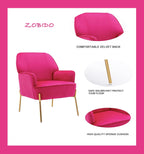 Comfy Velvet Accent Chair with Glam Metal Legs for Dining Room Bedroom Living Room Beauty(Rose red)