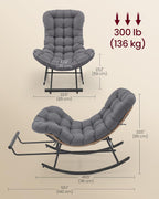 VASAGLE Papasan Chair, Outdoor Rocking Chair, Outdoor Furniture, Steel Frame, Extendable Footrest, Removable Cushion, Holds 300 lb, for Bedroom, Living Room, Patio, Garden, Gray ULYY062GZ01