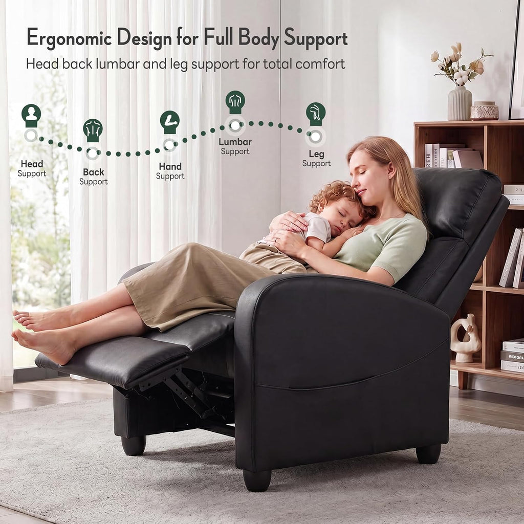 Massage Recliner Chair, Recliner Sofa Fabric for Adults, Recliners Home Theater Seating with Lumbar Support, Reclining Sofa Chair for Living Room, Ink
