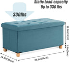 BRIAN & DANY 30 Inches Folding Storage Ottoman Bench, Ottoman with Storage for Living Room, with Wooden Feet and Lid, Teal
