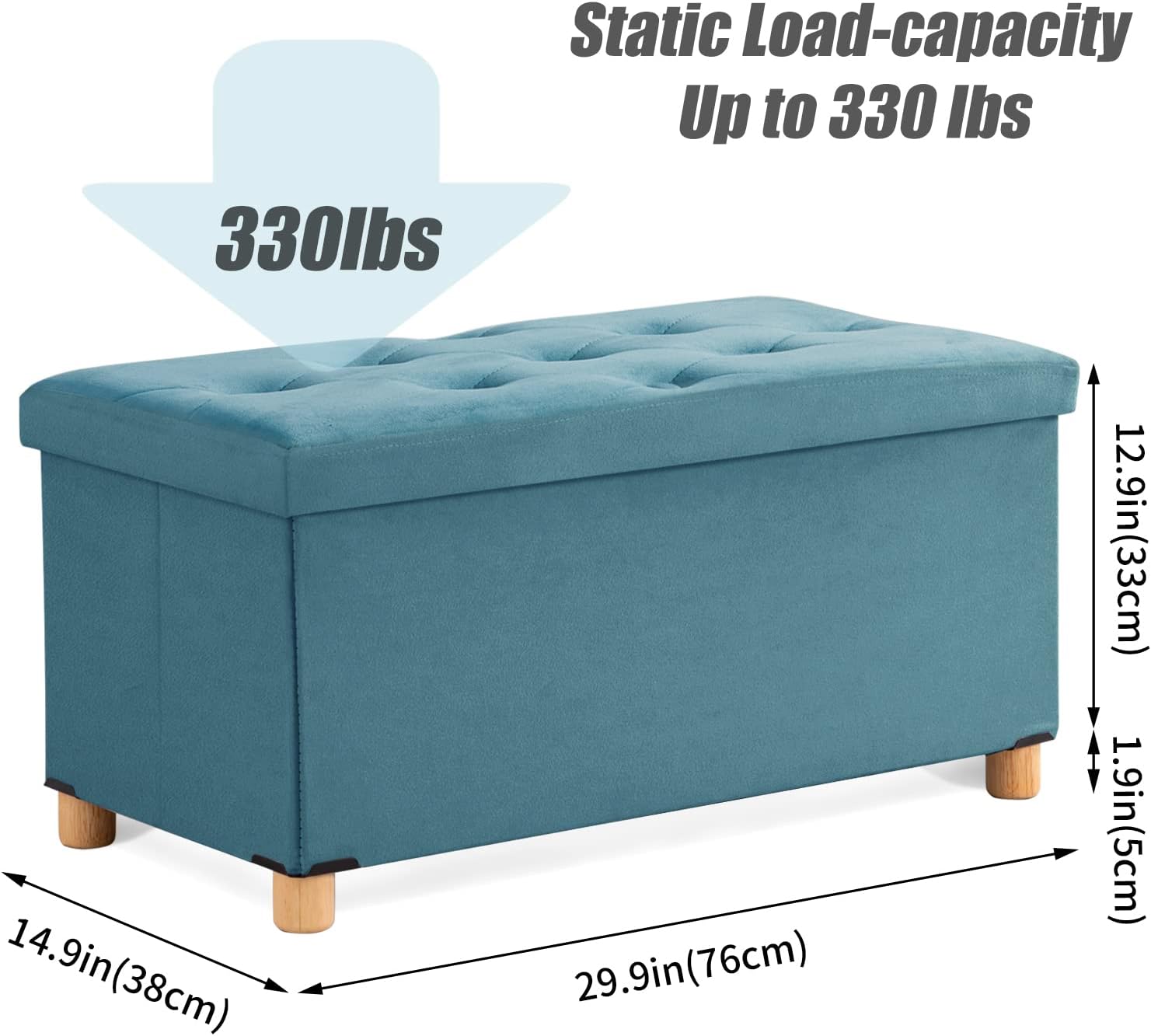BRIAN & DANY 30 Inches Folding Storage Ottoman Bench, Ottoman with Storage for Living Room, with Wooden Feet and Lid, Teal