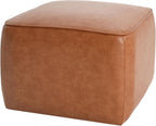 Christopher Knight Home Ellis Faux Leather Pouf Ottoman Foot Rest, Square PU Pouffe Ottoman Footstool, Living Room Sofa Couch Extra Seat, Modern Coffee Table for Home Office Bedroom, Tan Brown