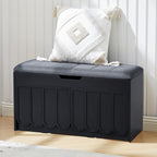 ORRD Shoe Storage Bench with Cushion, Entryway Shoe Cabinet Bench with 2 Scalloped Doors & Adjustable Shelf, 2-Tier Shoe Rack Organizer Cabine for Entryway, Hallway, Living Room (Black)