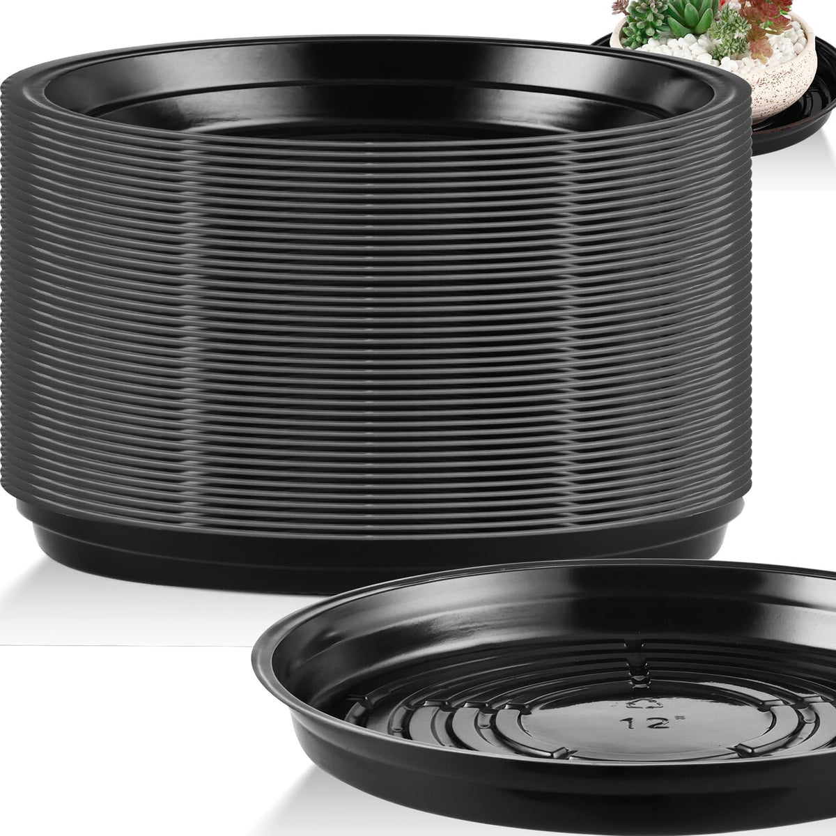 20 Pack 12 Inch Plant Saucer, Black Plant Saucers for Indoors Outdoors, Large Plastic Plant Saucer for Plant Pots Plant Water Catcher Tray, Flower Pot Saucers Bulk Plant Drip Trays for Potted Plants