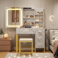 57'' Large Vanity Desk with Mirror & Lights, Makeup Vanity Table with Charging Station,