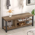FOLUBAN Shoe Bench for Entryway, Wood and Metal Indoor Bench with Shoe Storage and Seating for Bedroom, Hallway, Living Room, Rustic Oak, 43.3 Inch