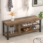 FOLUBAN Shoe Bench for Entryway, Wood and Metal Indoor Bench with Shoe Storage and Seating for Bedroom, Hallway, Living Room, Rustic Oak, 43.3 Inch