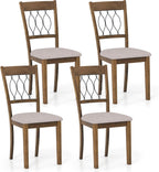 Giantex Dining Chairs Set of 4, Fabric Upholstered Armless Kitchen Chairs w/Hollowed Backrest, Padded Seat, Rubber Wood Frame, Farmhouse Side Chairs for Living Room Restaurant, Rustic Brown