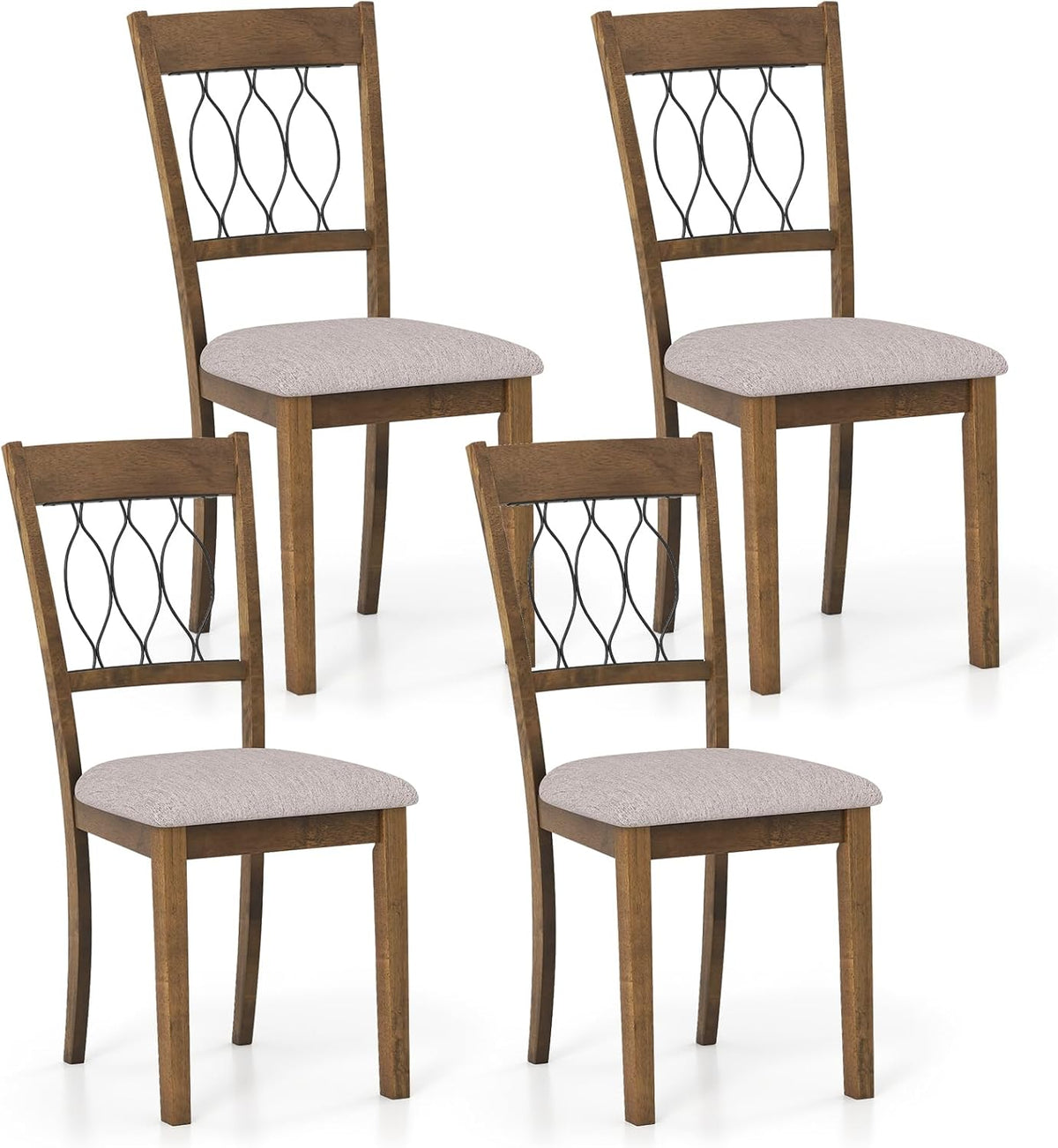 Giantex Dining Chairs Set of 4, Fabric Upholstered Armless Kitchen Chairs w/Hollowed Backrest, Padded Seat, Rubber Wood Frame, Farmhouse Side Chairs for Living Room Restaurant, Rustic Brown