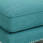 BOWERY HILL Solid Wood Frame Ottoman, Teal Fabric Upholstery, Nail Head Trim, 18" H x 26" W x 21" D, Compact Design, Lightweight, Modern Living Room Accent Piece, Supports Up to 500 lbs