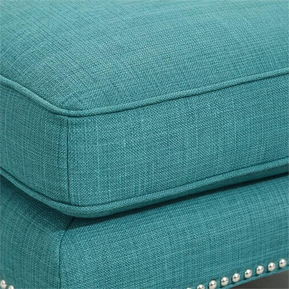 BOWERY HILL Solid Wood Frame Ottoman, Teal Fabric Upholstery, Nail Head Trim, 18" H x 26" W x 21" D, Compact Design, Lightweight, Modern Living Room Accent Piece, Supports Up to 500 lbs