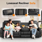 FURNIMAT Recliner Sofa, Modern Dual Reclining Sofa with Flip Back Console, 4 Seater PU Leather Recliner Couch for Living Room/RV, with Storage Drawer, USB Ports, Cup Holder, Cell Phone Holder, Black