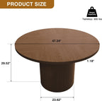 QHITTY Fluted Round Dining Table, 47-inch Wood Kitchen for 4, Farmhouse Circle Table with Strip Base for Kitchen, Living Room, Walnut