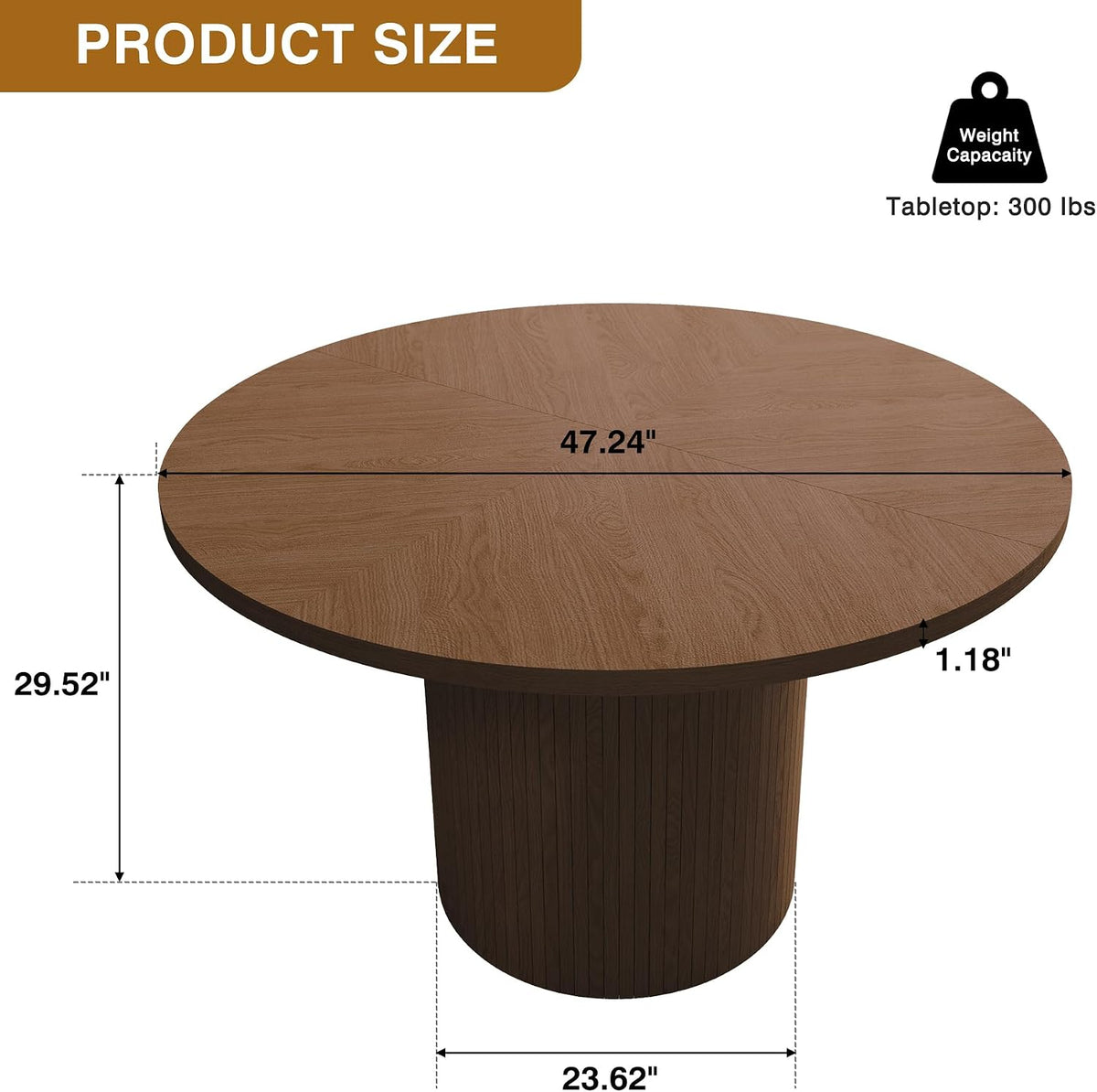 QHITTY Fluted Round Dining Table, 47-inch Wood Kitchen for 4, Farmhouse Circle Table with Strip Base for Kitchen, Living Room, Walnut