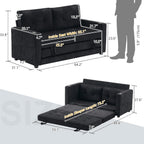 VINGLI Upgraded 64" W 84" L Full Size Futon Sofa Bed, 6" Thick Upholstery Chenille Loveseat Sofa Sleeper Pull Out Couch,Convertible Floor Couch for Living Room, Bedroom, Entertainment Room, Black